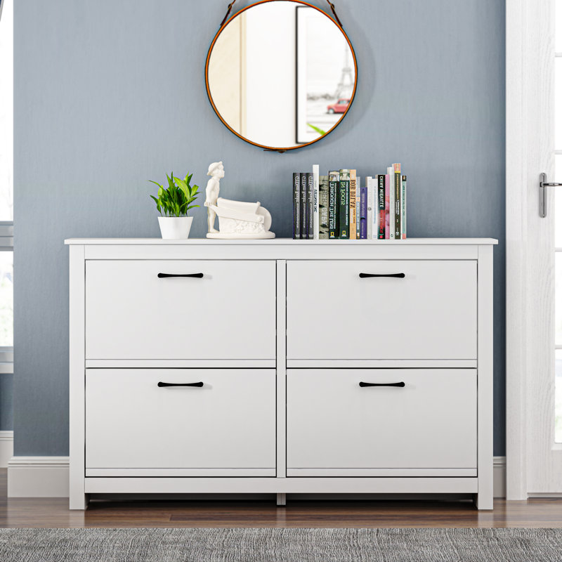 Limestone 4 Door Flip Down Shoe Storage, White