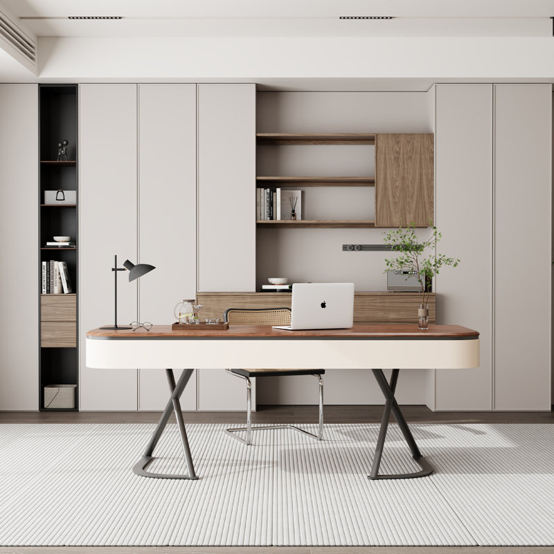 Coleharbor 63'' Contemporary Writing Desk with Integrated Drawers and Streamlined Metal Base
