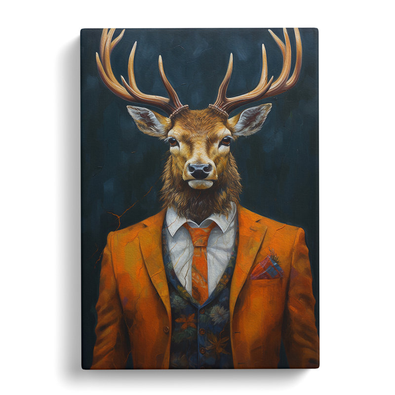 Stag in a Suit Painting No.4 - Wrapped Canvas, 60cm H x 40cm W x 3cm D