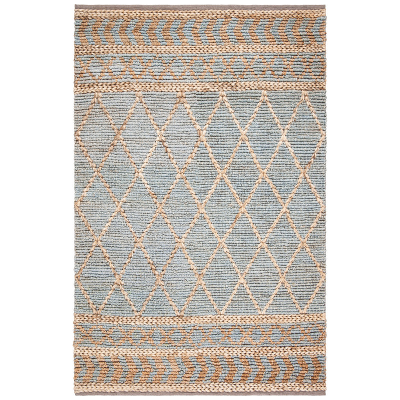 Phippsburg Geometric Handwoven Natural/Blue Area Rug, Rectangle 3' x 5'