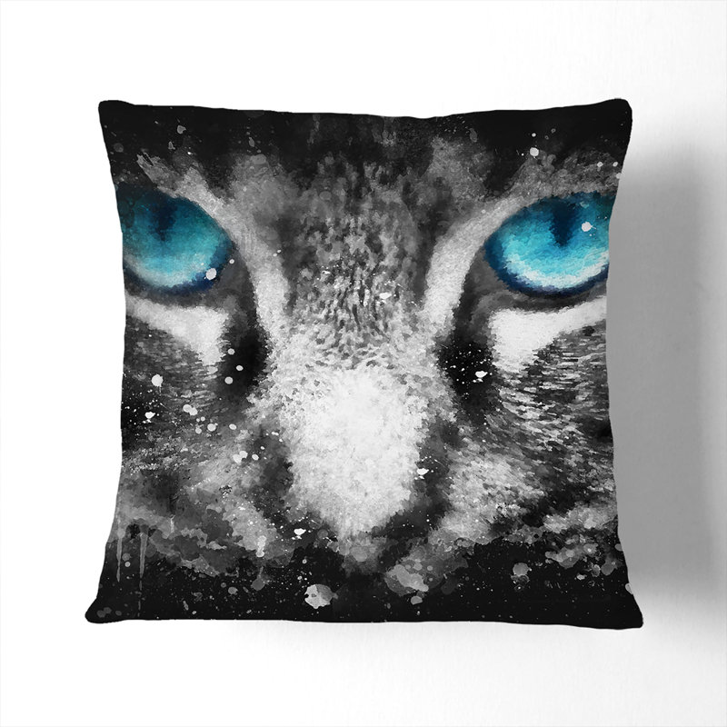 Bright Blue Cat Eyes Cushion with Filling, 40cm H x 40cm W x 15cm D, White
