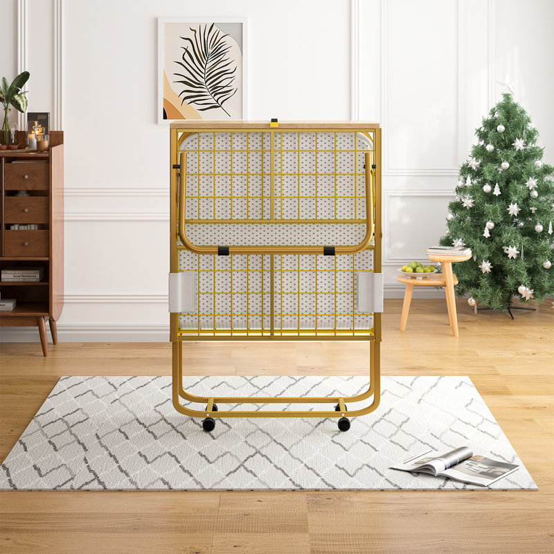 31" Portable Rollaway Folding Bed with 5" Foam Mattress & Lockable Wheels, Twin