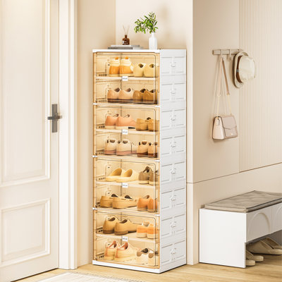  Armoire de rangement à chaussures pliable à 10 niveaux avec portes magnétiques pour vestibule blanc