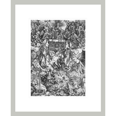 Scène de l'Apocalypse, l'ouverture du septième sceau, Les sept anges avec les trompettes, édition latino par Albrecht Dürer, impression giclée sur cadre