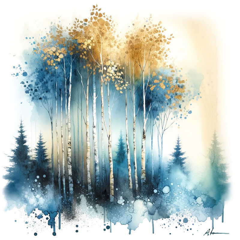 Art mural sur toile Golden Birch Enchantment, H 30 po x l 30 po