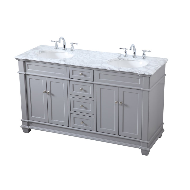 Ensemble de meuble-lavabo double 60 po Lydie, Gris, Cararra blanc