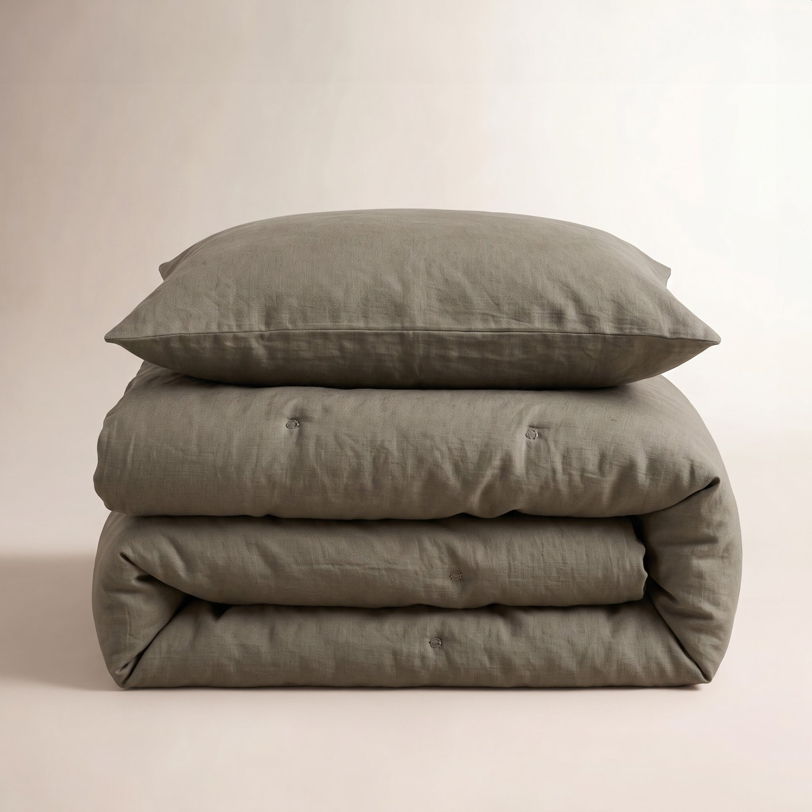 French Linen Comforter Set, Moss, Twin Comforter + 1 Standard Pillow Sham