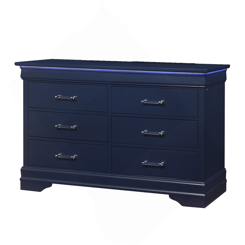 Commode horizontale en bois manufacturé avec 6 tiroirs, Marine