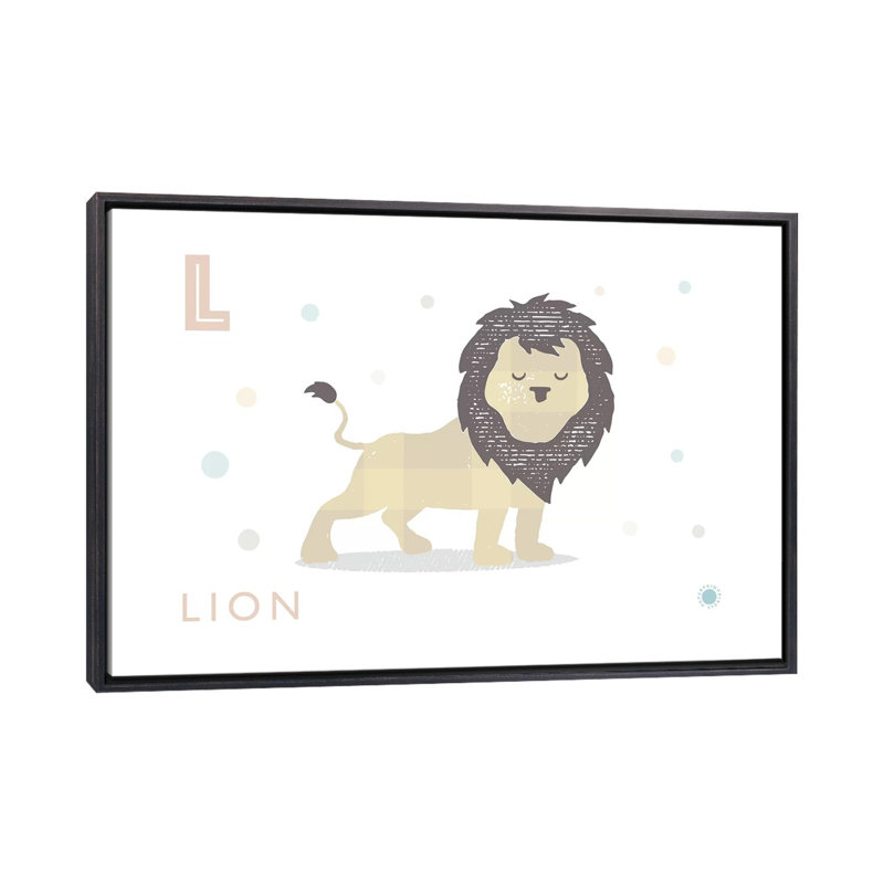 Lion - reproduction d'impression, Pas de tapis, H 40 po x l 60 po x 1,5 po, Toile avec cadre noir patiné
