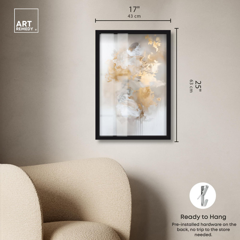 «Golden Veil on Cream Boho Decor Shadowbox» par Art Remedy, H 25 po x l 17 po, Noir