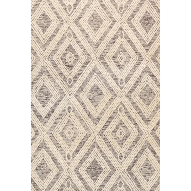 Ivory and Silver Geometric Hand-Tufted Wool Rug