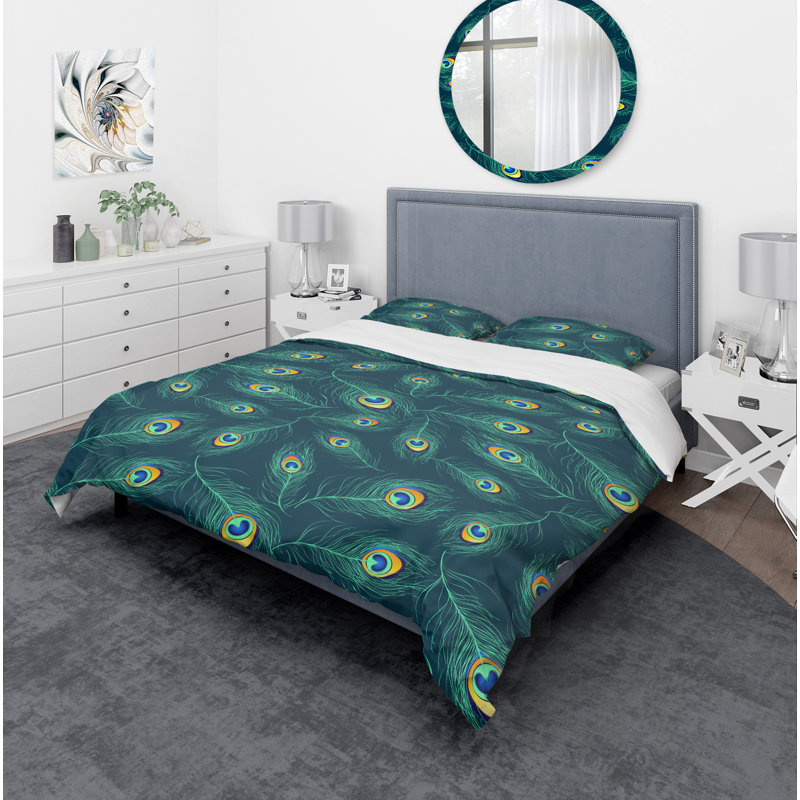 Peacock Feather Pattern Bohemian Microfiber Duvet Cover Set