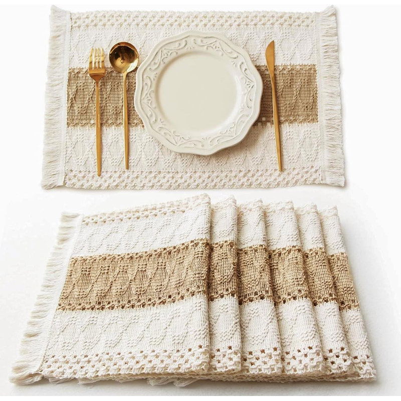 Napperon Boho, ensemble de 6 napperons décoratifs campagnards Macrame | Napperon tissé avec pampille 12 x 20 po