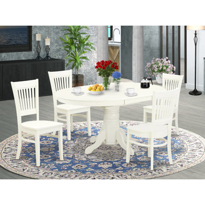 L'ensemble 5 pièces de table et chaises de cuisine comprend une table de salle à manger ovale avec rallonge papillon et 4 chaises de salle à manger, 42 x 60 pouces, lin blanc