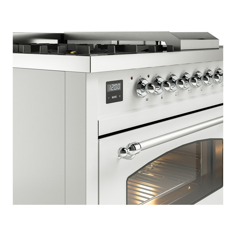 ILVE Nostalgie II 48 Dual Fuel Range, White/Chrome, Liquid Propane