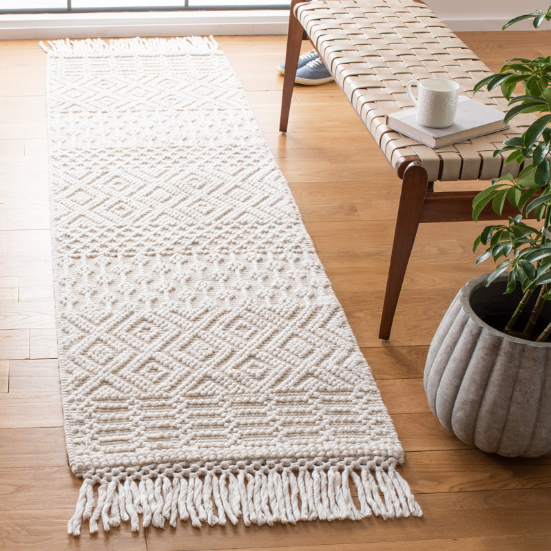 Tapis ivoire tissé à plat à la main Southwestern, Tapis de couloir 2 pi 3 po x 14 pi