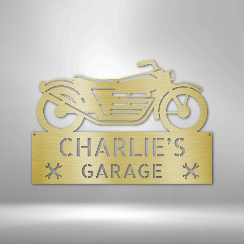 Monogramme personnalisé d'aventure moto en acier, Doré, H 28,75 po x l 29,5 po x P 0,5 po, Oui