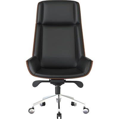 Fauteuil de direction luxueux en cuir polyuréthane - Fauteuil de bureau pivotant en bois réglable à haut dossier pour la maison ou la salle de conférence