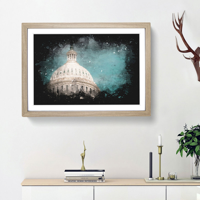 Capitol Hill White House - Single Picture Frame Print on MDF, 24cm H x 33cm W x 2cm D, Oak Framed