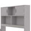 Base de lit plateforme simple en bois avec rangement, bibliothèques, tablettes et quatre tiroirs gris