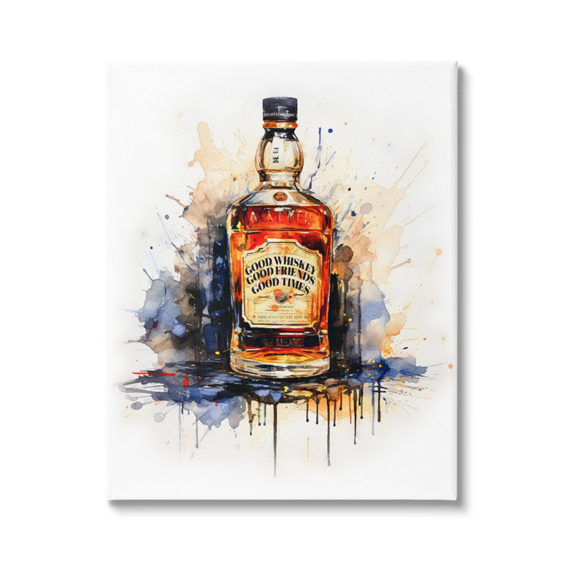 «Good Times Whiskey Bottle On Canvas» par Amanda Greenwood, impression, H 20 po x l 16 po x P 1,5 po