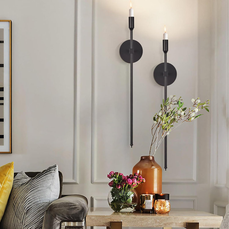 Longs bougeoirs muraux noirs, ensemble de 2