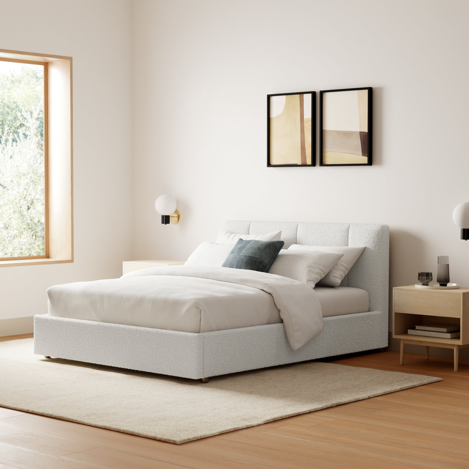 Ruthie Upholstered Bed, Queen, Cream Beige