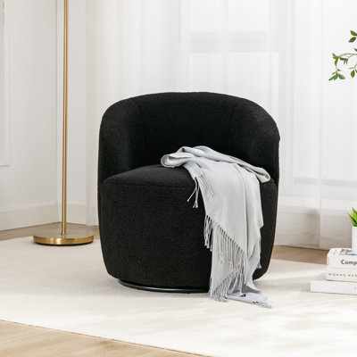 Swivel Accent Armchair Barrel Chair With Powder Coating Metal Ring
