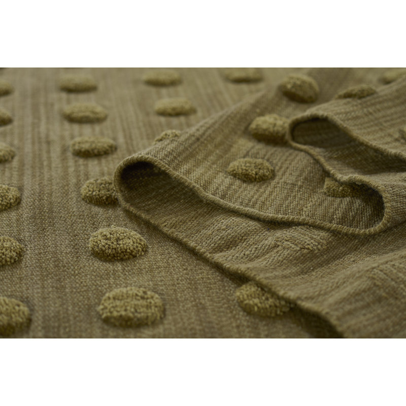 Yousra Rectangle Solid Color Handmade Flatweave Wool Area Rug in Green, Rectangle 5' x 8'