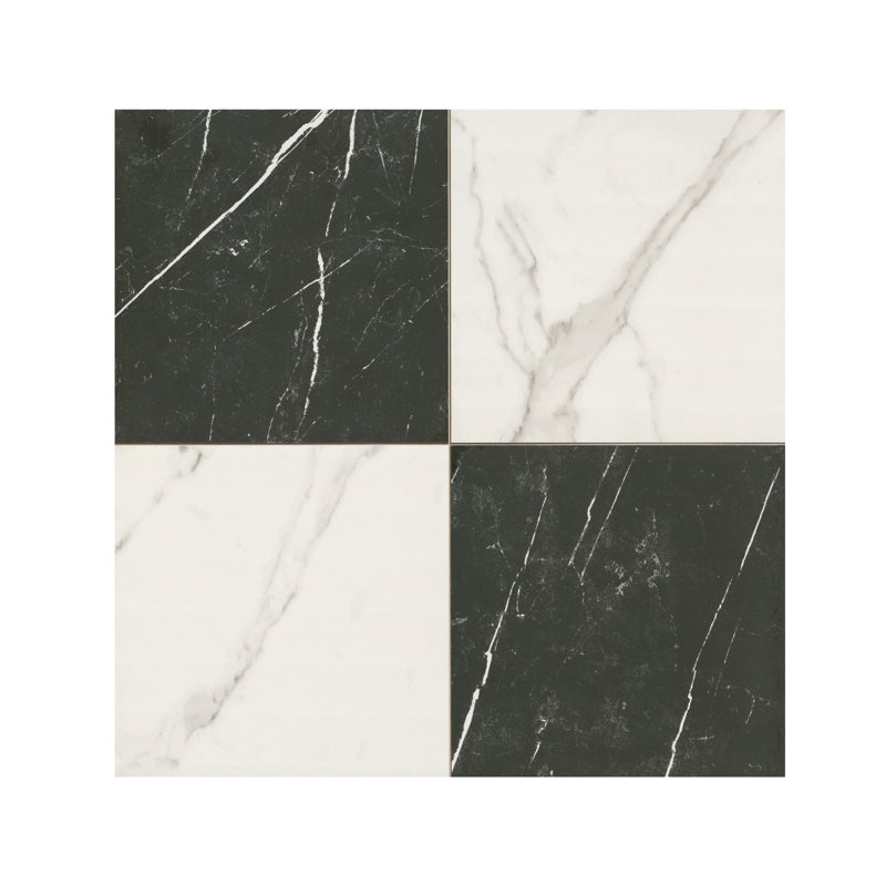 Alme Vanta 24 in. x 24 in. Matte Marble Look Checkered Porcelain Floor and Wall Tile, Vanta