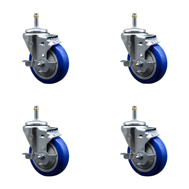 Poly Swivel Grip Ring Stem Caster, Blue