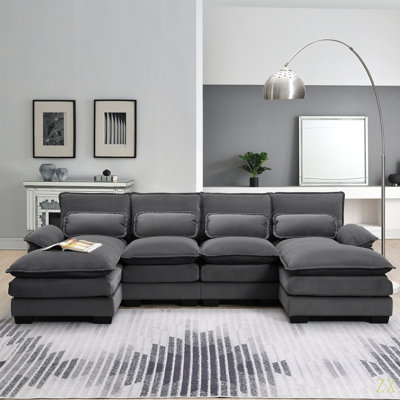 Canapé modulaire en forme de U 109,8 * 55,9 po avec coussins de taille, canapé symétrique à 6 places, canapé-lit avec méridienne pour le salon, appartement