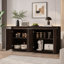 Buffet en bois à 4 portes avec prise électrique, meuble d'appoint à texture verticale ondulée sans poignées-309611024