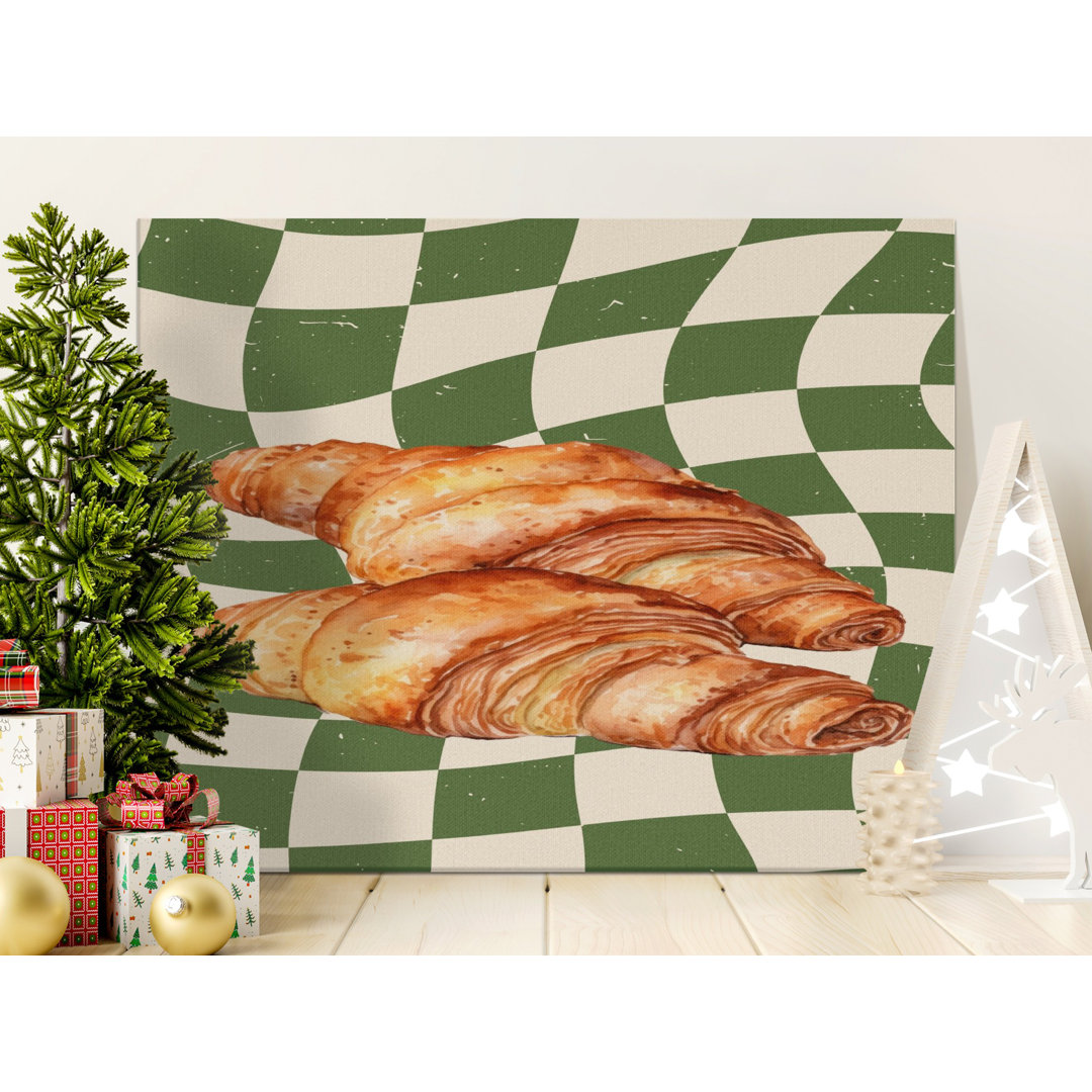 Retro Croissant Checkered Wall Art