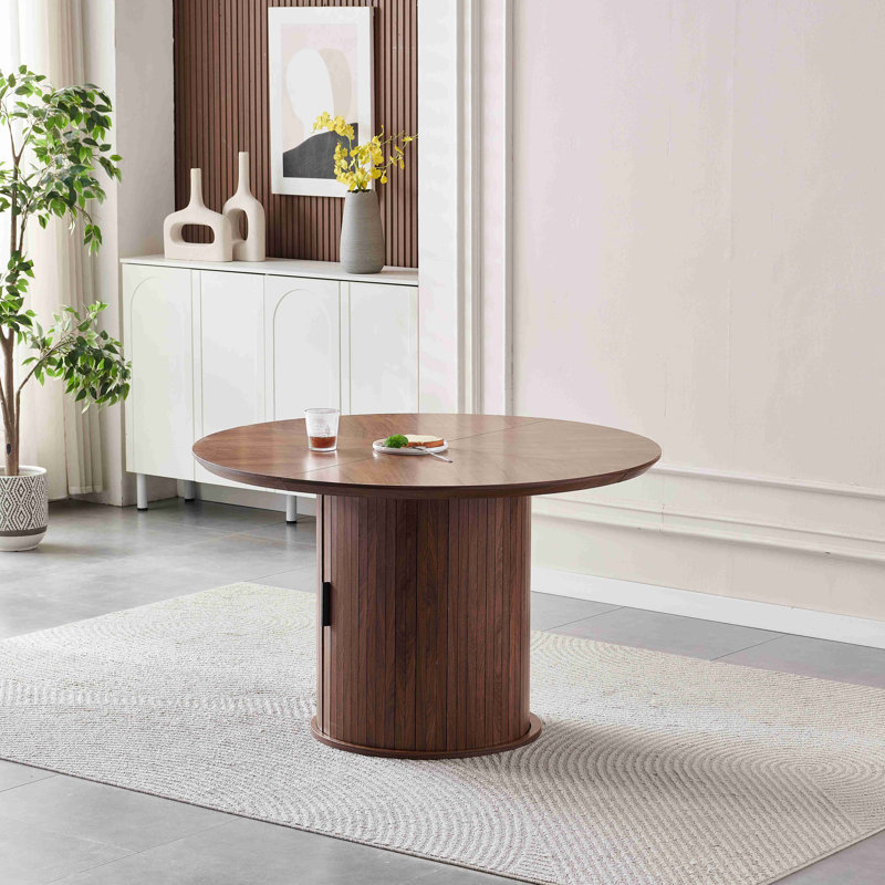 Table de salle à manger ronde avec deux couches de tablettes de rangement. Bureau à thé en bois, porte de rangement à ouverture flexible. Grand espace de rangement, salon ou cuisine