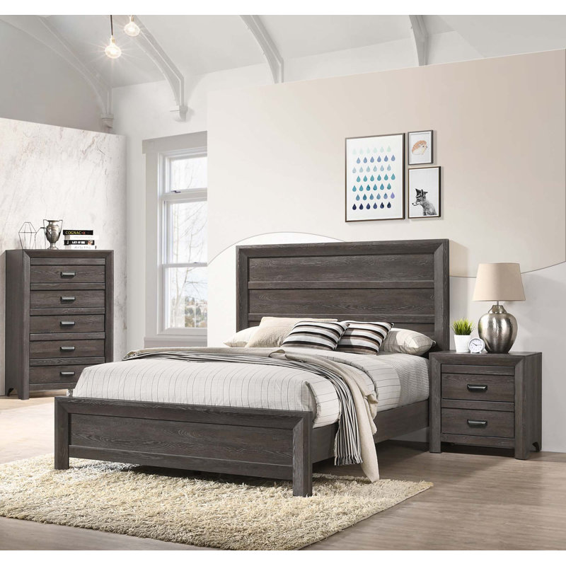Lit plateforme en bois, Gris brun, Double