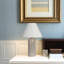 Polyresin Table Lamp with Linen Shade, Brown Marble