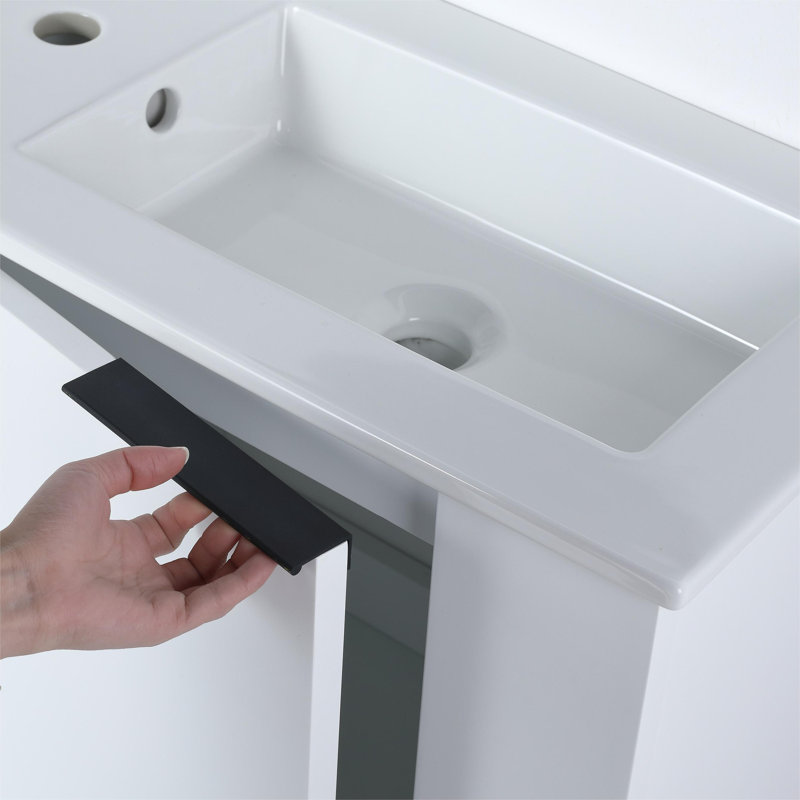 Meuble-lavabo flottant simple 22 po avec comptoir en céramique Finli, Blanc