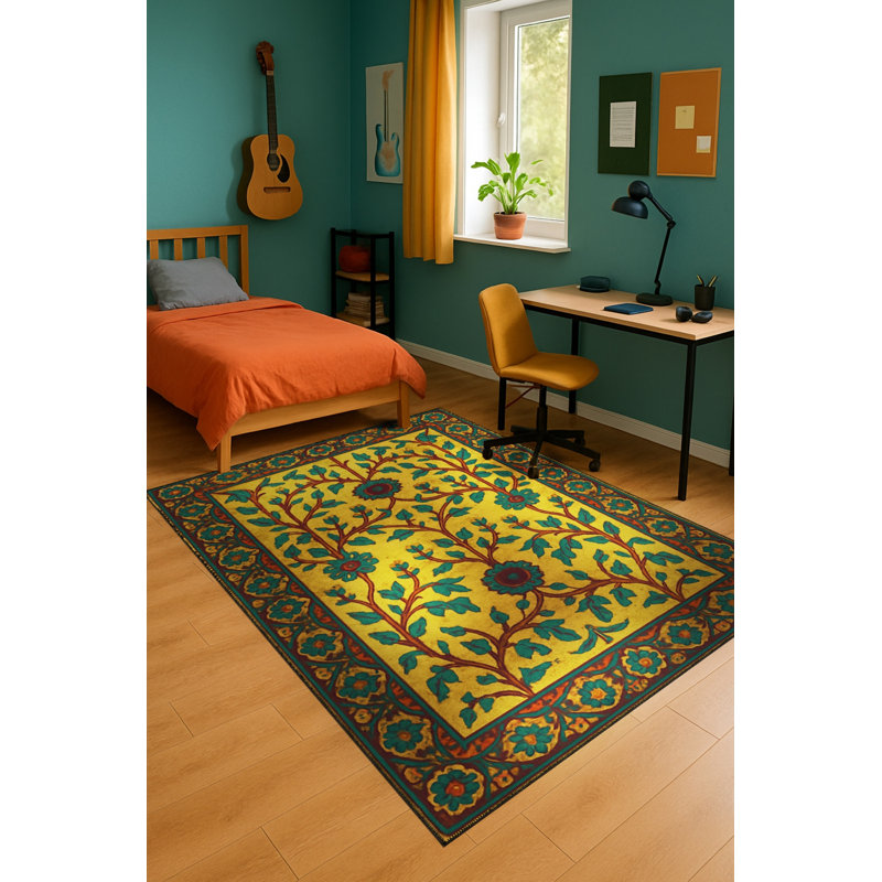 Tapis tissé orange traditionnel Mosso, 4'11" x 7'7"