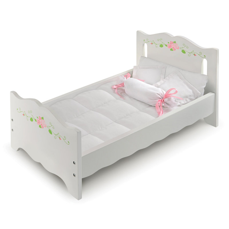 Doll Bed with Bedding and Free Personalization Kit - White Rose