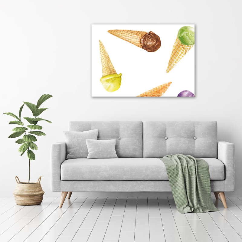 Glass Print Wall Art 100X70cm Image Printed On Glass Decorative Wall Picture Behind Toughened / Tempered Safety Real Glass For Kitchen & Living Room Theme:Ice Cream