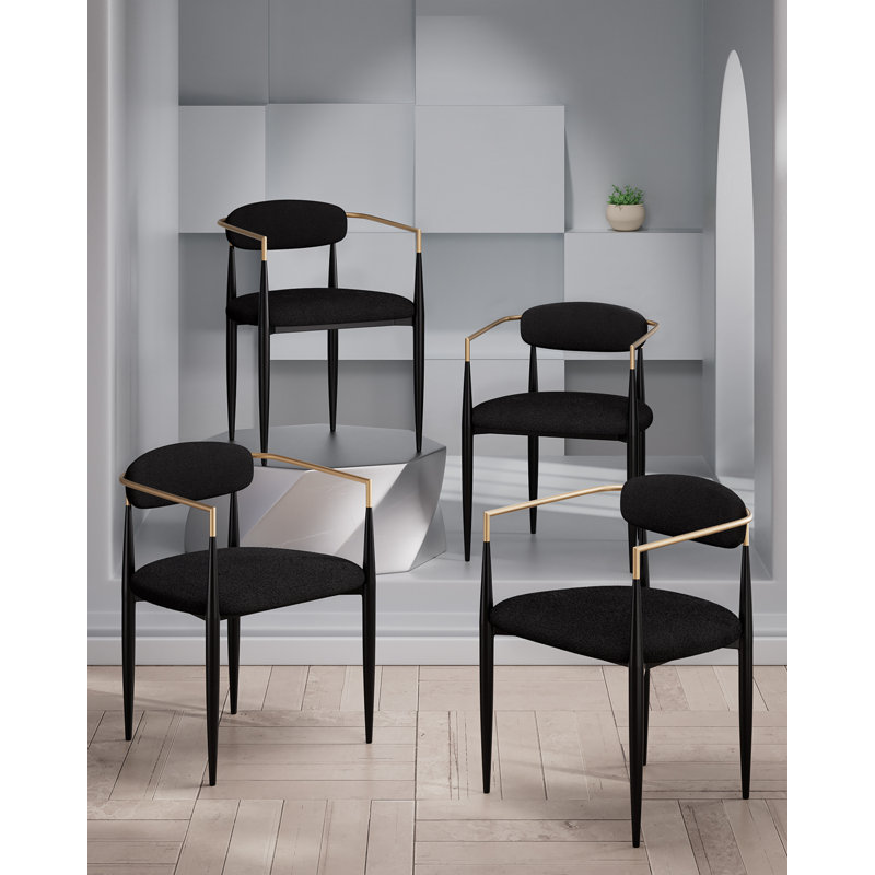 50cm H Upholstered Metal Armchair in Beige, Black