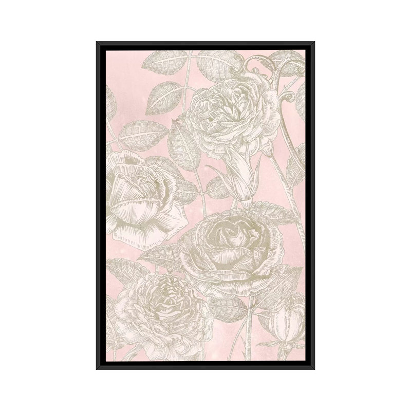 « fleuriing roses ii », impression sur toile, H 26 po x l 18 po x P 1,5 po, Toile avec cadre noir, Pas de tapis