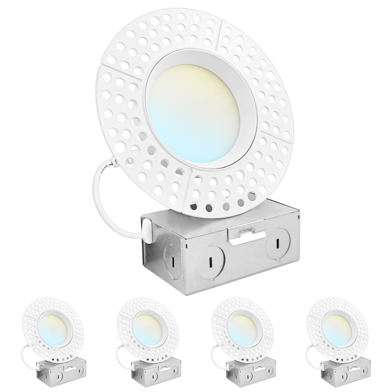 Luxrite 4 Inch Trimless LED Recessed Light, 5CCT 2700K-5000K, 1200LM, Wet & IC Rated, ETL 4-Pack