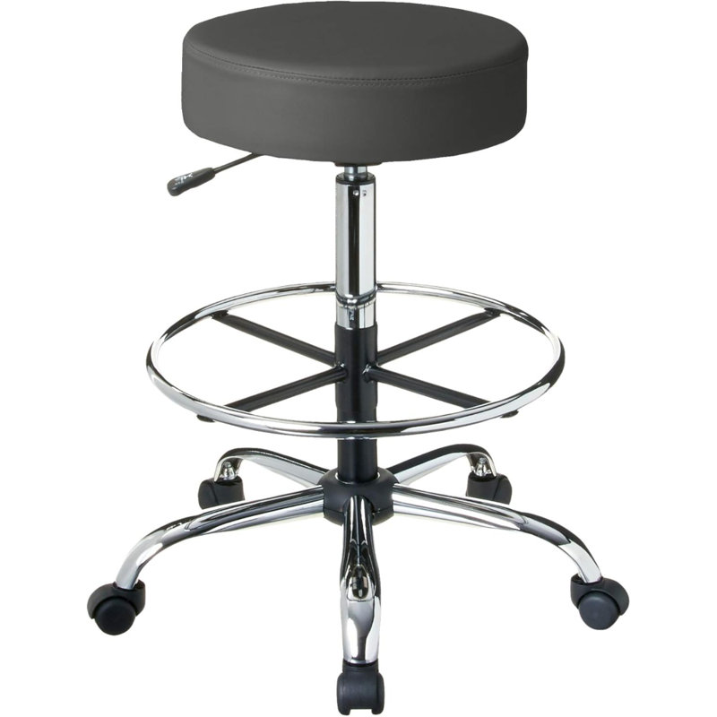 Tabouret de bureau rond en métal et vinyle