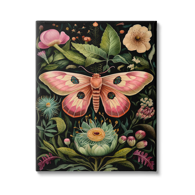 «Vintage Botanical Moth» par The Dutch Lady, reproduction d'art sur toile tendue, H 40 po x l 30 po x P 1,5 po