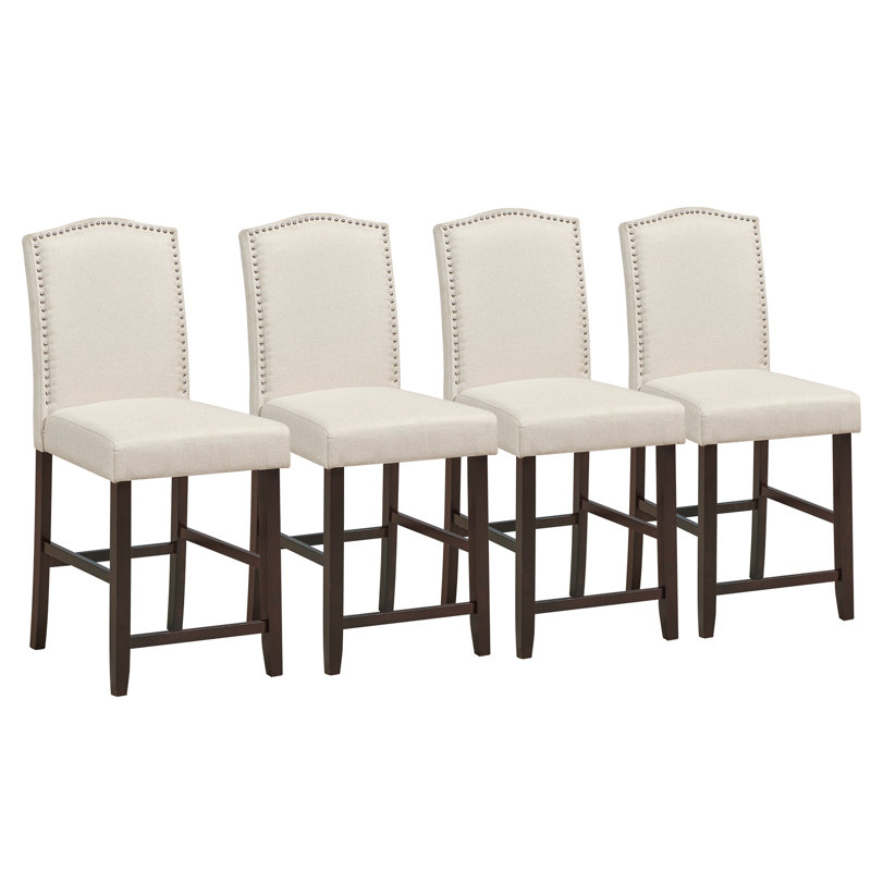 Red Barrel Studio Set Of Nailhead Bar Stools Upholstered Counter Height Stool For Kitchen/dining Room, Beige, 4