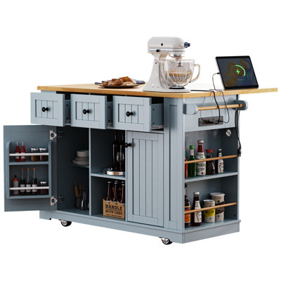 Kitchen Island On Wheels Drop Leaf And Power Outlet by Gracie Oaks