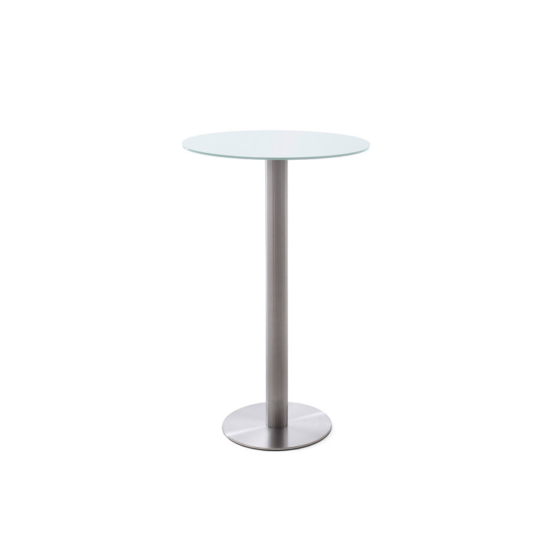 Michaella Round Glass Top Metal Base Dining Table, Pure white matt