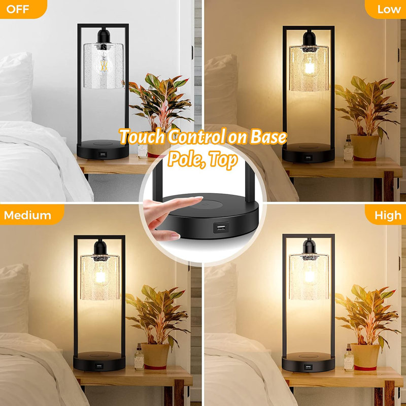 Ensemble de 2 lampes de chevet à intensité variable avec port USB, Noir, noir, noir, noir